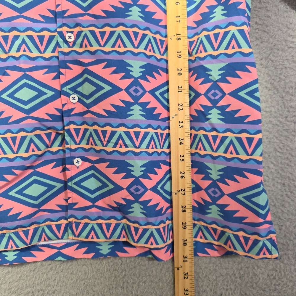 Spicy Tuna Mens Button Front Short Sleeve Aztec Pink Blue Green Shirt Large - Picture 4 of 6